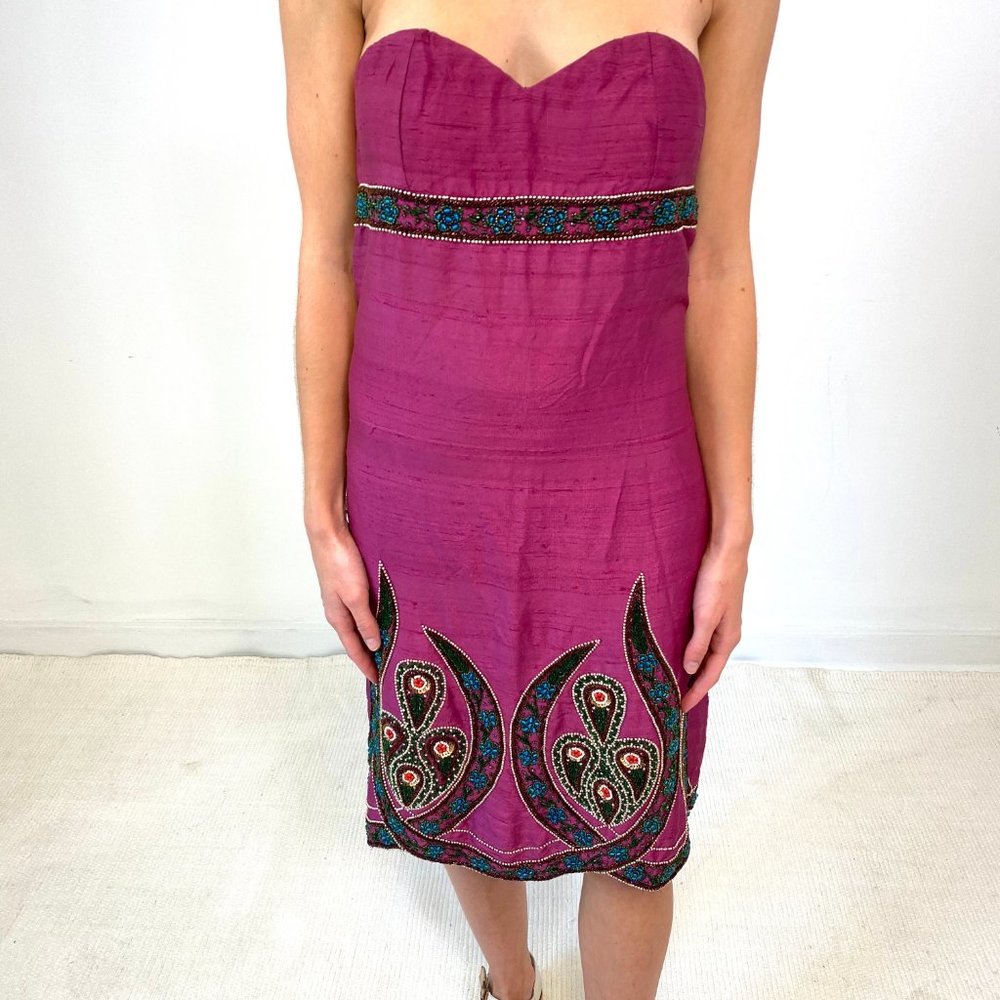 Vintage Tibi XS Silk Beaded Dress Purple AS-IS - Picture 12 of 16
